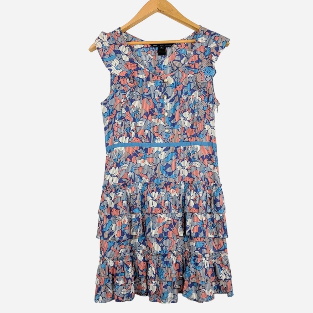 Marc by Marc Jacobs Blue Coral Floral Tiered Ruffle Mini Dress Pearl Buttons 4